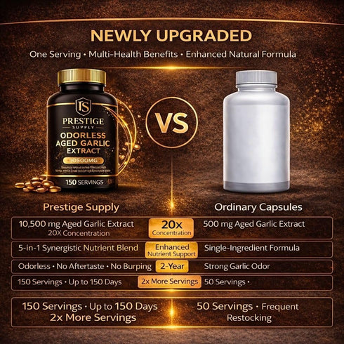 Prestige Supply 2026 B1 B9, Immune 2 300 Aged Garlic Extract, Odorless Garlic Supplements with Magnesium, Chromium