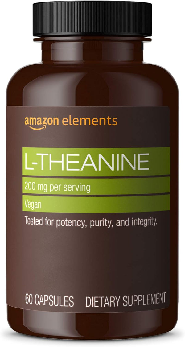 Amazon Elements L-Theanine, 200mg, 60 Capsules, 2 Month Supply (Packaging may vary)