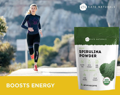 Kate Naturals Organic Spirulina Powder for Immune Support and Antioxidants, Nutrient Dense Superfood Supplement (8 oz)