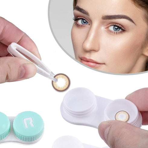 Contact Lens Case Portable Travel Box with Mirror, Tweezers, Remover Tool & Solution Bottle