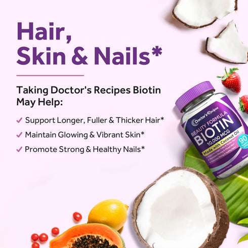 Doctor's Recipes Biotin 10,000 mcg for Hair Growth, Healthy Skin & Nails, Vegetarian-Friendly