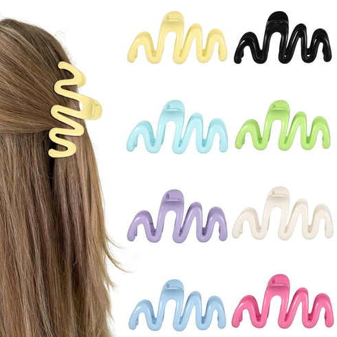 NOLITOY 8Pcs Hair Clips for Women, 4 Inch Large Jelly Wave Hair Claw Clips for Thick Hair