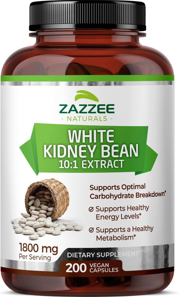 Zazzee White Kidney Bean 10:1 Extract, 1800 mg per Serving, 200 Vegan Capsules, Non-GMO, Made in USA