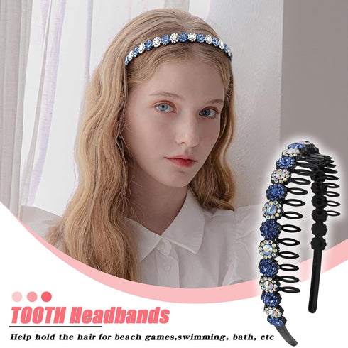 Yeshan Teeth Comb Headbands for Women, Pack of 4 with Rhinestone and Crystal Beaded Plastic Hairbands