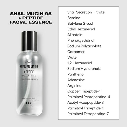 JUMISO Snail Mucin 95% + Peptide Essence, 4.73 fl oz - Hydrating Serum for Dry Skin, Daily Korean Skincare