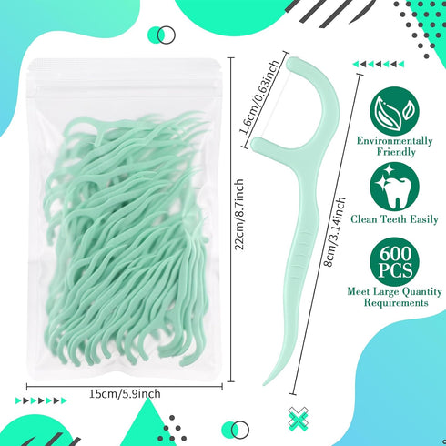 600 Count Dental Floss Picks, Bulk Non-Breakable Flossers for Adults, Family Pack Travel (Light Green)