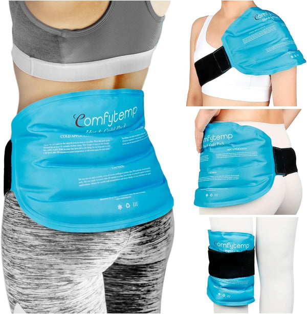 Comfytemp Large Reusable Ice Packs for Injuries - Gel Ice Bag for Back Pain Relief, Cold Pack Wrap for Lower Back,