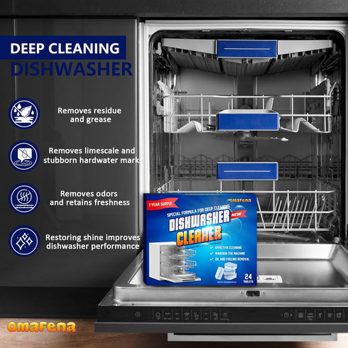 Dishwasher Cleaner and Deodorizer Tablets - 24 Tablets for Deep Cleaning, Remove Limescale, Odor, Smell, Mineral Buildup