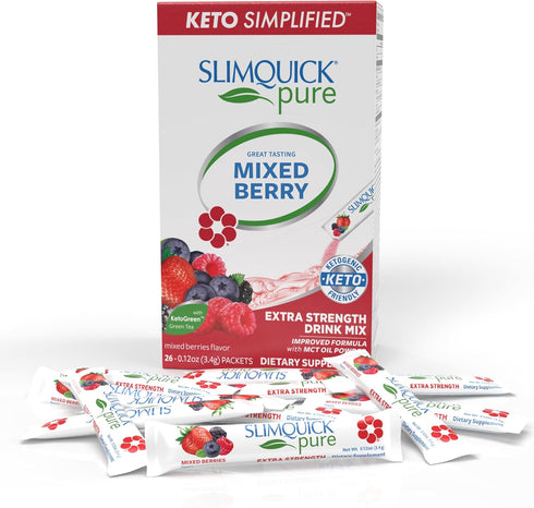 Slimquick Pure 3x Extra Strength Mixed Berry Drink Mix for Women - 26 Count, Helps Metabolism and Weight Goals