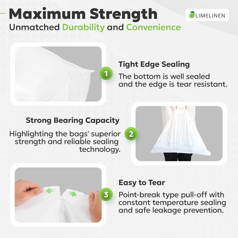 LIMELINEN 200 Count, 13-gallon 0.9 Commercial Tall Kitchen Trash Bags with Drawstring, Trash Bag of mil Thickness, Leak