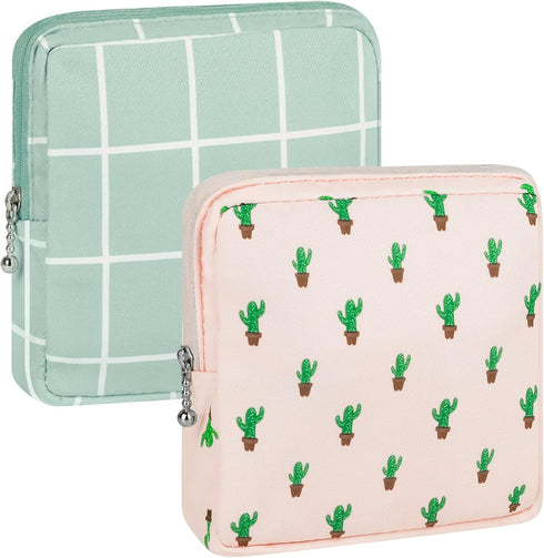 2 Pack Period Bag for Teen Girls, Waterproof Sanitary Napkin Storage Bag, Organizer with Zipper for Tampons, Menstrual