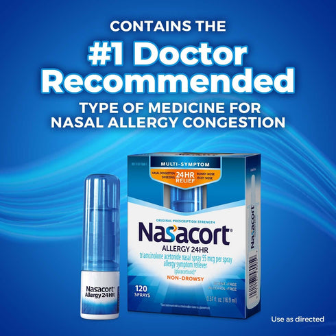 Nasacort 24HR Allergy Nasal Spray for Adults - Non-drowsy & Alcohol Free, 120 Sprays, 0.57 fl. oz.
