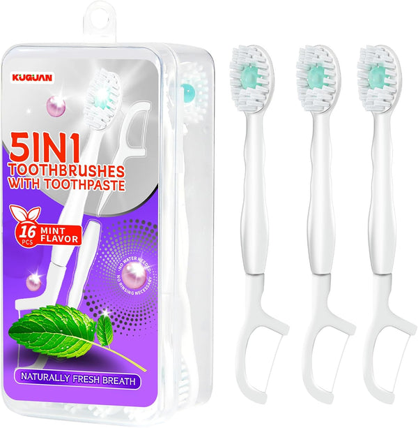 KUGUAN Mini Brushes-Disposable Toothbrushes with Toothpaste Travel Toothbrushes Portable for Work or Travel
