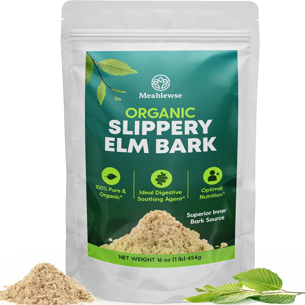 Meablewse Slippery Elm, Natural Herbs Slippery Elm Powder for Soothing Throat* & Digestive,