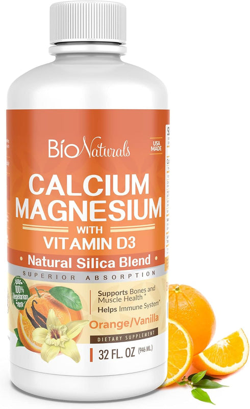Calcium & Magnesium Liquid Supplement with Vitamin D3 - Natural Formula, 32 fl oz