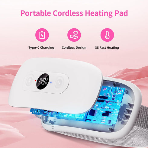 Electric Portable Heating Pad for Menstrual Cramps, 6 Heat Levels, 6 Vibration Modes, Cordless Heating Pad for Travel