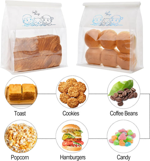 50 Paper Bread Bags for Home Bakery, Large Storage Bags with Window/Ties for Sourdough and Baked Goods