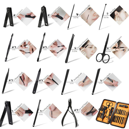 Professional Stainless Steel Nail Clipper Travel & Grooming Kit, 15pcs Manicure & Pedicure Set with Luxurious Case