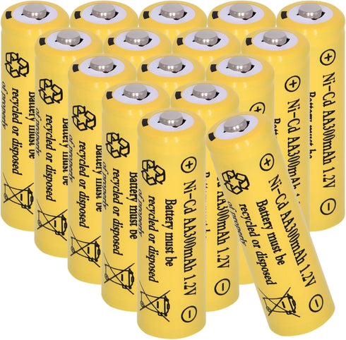16 Packs AA 300mAh Ni-CD 1.2V Rechargeable Batteries for Outdoor Solar Lights, String Lights, Pathway Lights