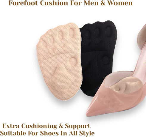 CB 4-Pairs Metatarsal Pads for Shoes, Ball-of-Foot Sponge Cushions Inserts for Foot Pain Relief, Style C-Nude & Black
