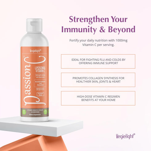PassionC Liquid Liposomal Vitamin C 1000mg, Improved Formula for Superior Absorption, Great Pineapple Taste - 30