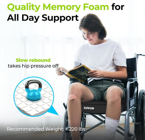 AUVON Cooling Gel Wheelchair Seat Cushion for Sciatica, Back Pain Relief, Breathable Memory Foam with Anti-Slip Cover