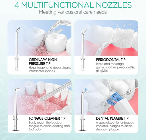 Water Dental Flosser for Teeth, Portable Cordless Oral Irrigator with 3 Modes, Rechargeable Waterproof Power Flosser