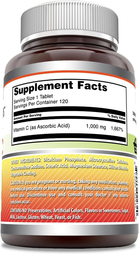 Amazing Formulas Vitamin C Supplement, 1000 Mg Per Serving, Non-GMO, Gluten-Free, 120 Count