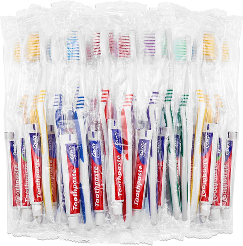 10 Pack Disposable Toothbrushes with Toothpaste, Individually Wrapped, 10g Travel Toothpaste Kit for Adults, 5 Colors