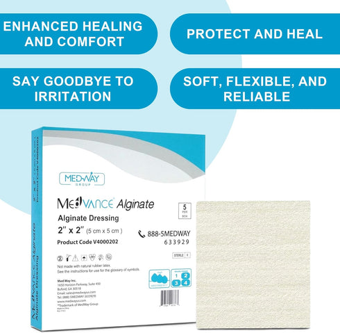 MedVance TM Alginate – Calcium Alginate Dressing 2"x2", Box of 5 Dressings