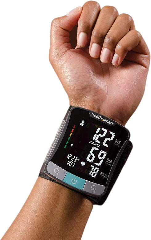 HealthSmart Digital Premium Wrist Blood Pressure Monitor, Cuff Measures Pulse Heartbeat, High or Low BP, 120 Reading