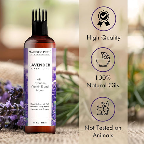 Majestic Pure Lavender Oil for Hair Growth, 6.7 fl oz - Infused with Vitamin E, Nourishing & Volumizing Hair Treatment