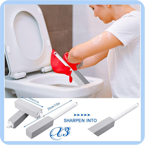 7Pcs Upgrade Pumice Stone Toilet Bowl Cleaning Brush Set with Long Gloves, Crevice Brush for Hard Water Stain Cleaning