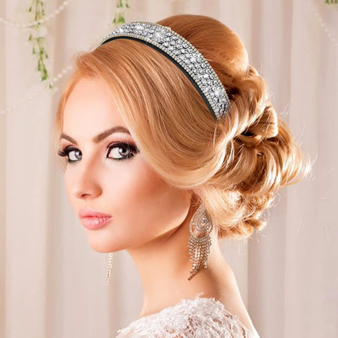 Sibba Rhinestone Wide Headband, Fancy Jeweled Bling Hair Band, Bridal Wedding Headpiece for Women