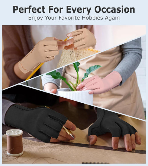 Compression Gloves for Arthritis Pain Relief, Fingerless Circulation Gloves for Men & Women, 1 Pair Black L