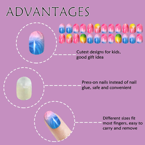 Laza 120pcs Children Nails Press On - Pre-glue Full Cover Nail Tip Kit, Glitter Gradient Color for Kids