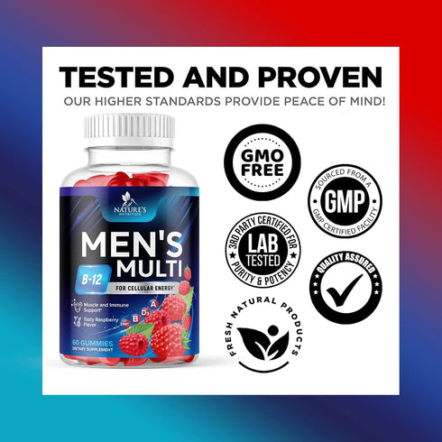 Nature's Multivitamin for Men Gummies, 60 Berry Flavored Gummies with Vitamins A, C, D, E, B6, B12 & Zinc