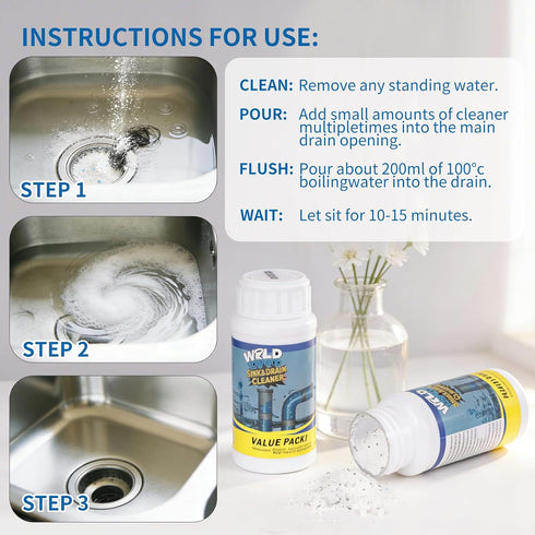 QIUMICO (4PC) Wild Tornado Sink and Drain Cleaner, Wild Tornado Pipe Dredge, Powerful Sink and Drain Cleaner Powder