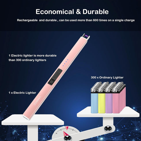 Electric Plasma Arc Candle Lighter USB Long Stick Windproof Flameless Rechargeable Battery Safety Lock for Camping BBQs