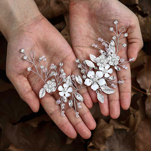 Unicra Silver Bride Wedding Hair Vine, Rhinestone Flower Bridal Hair Piece Jewelry for Women and Girls