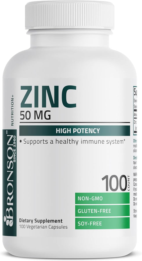 Bronson Zinc 50mg Complex (Zinc Oxide & Zinc Picolinate) High Potency Immune Support Supplement, 100 Vegetarian Capsules