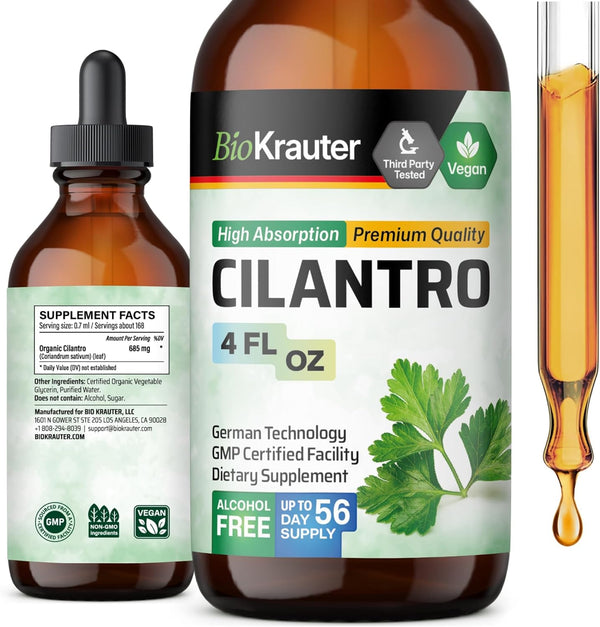 Organic Cilantro Supplement, 4 Fl.Oz., Natural Body Cleansing & Detox Liquid, Vegan, Alcohol-Free Drops