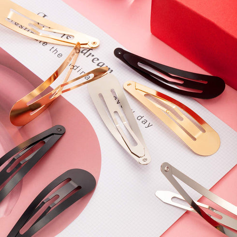 WILLBOND 30 Pieces Large Metal Snap Hair Clips - Nonslip Barrettes for Women in Gold, Silver, Black