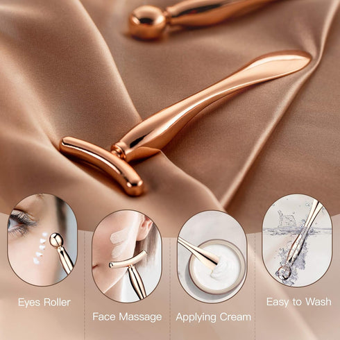 LISAPACK 2PCS Metal Eye Cream Applicator Wand Stick, Facial Massage Tool to Reduce Puffiness (Rose Gold)
