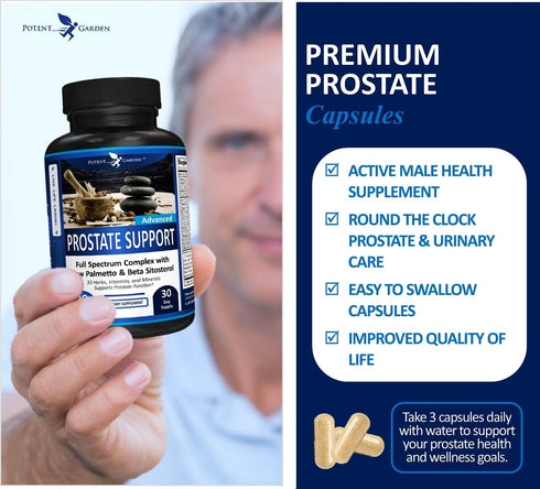 Potent Garden Prostate Support, 33 Herbs Including Beta Sitosterol, Pygeum, Saw Palmetto for Men, 90 Caps