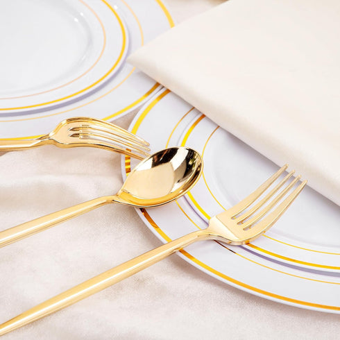 SUT 100 Pcs Gold Plastic Silverware, Disposable Forks and Spoons for Parties and Weddings