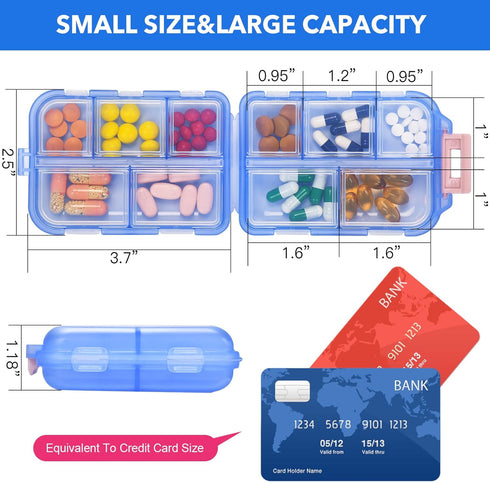 Shiritany 189 10 1 Pack) Travel Pill Organizer with Medicine Labels, Compartments Small Pill Case Compact and Portable