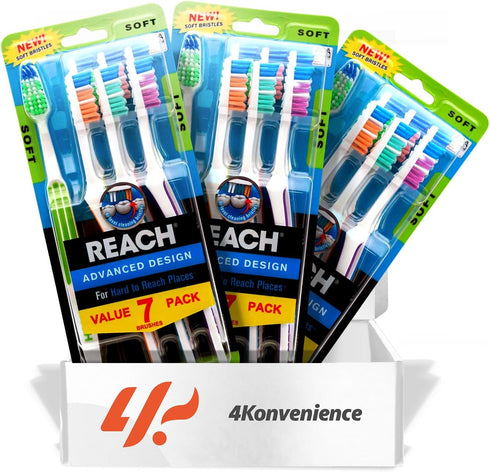 Reach Advanced Design Adult Toothbrush with Soft Bristles, 3 Pack of 7 Count Each, Total 21 Count