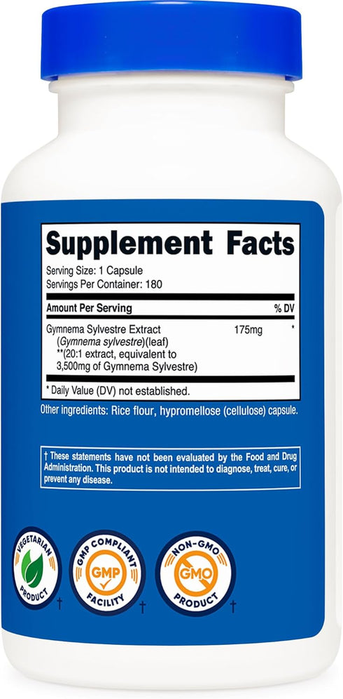Nutricost Gymnema Sylvestre (20:1 Extract) - 180 Capsules Non-GMO, Gluten Free, Vegetarian Friendly for Blood Sugar