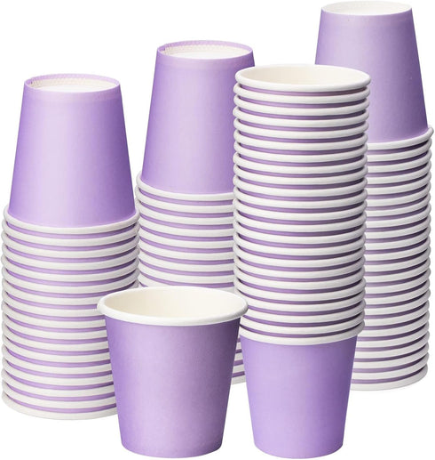 3 oz Small Disposable Mouthwash Cups, 100 Packs Bathroom Paper Cups, Espresso Paper Cups, Purple for Home Rvs Campers
